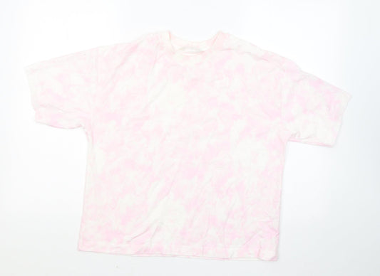 Primark Womens Pink Geometric Cotton Basic T-Shirt Size 6 Round Neck