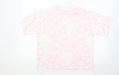 Primark Womens Pink Geometric Cotton Basic T-Shirt Size 6 Round Neck