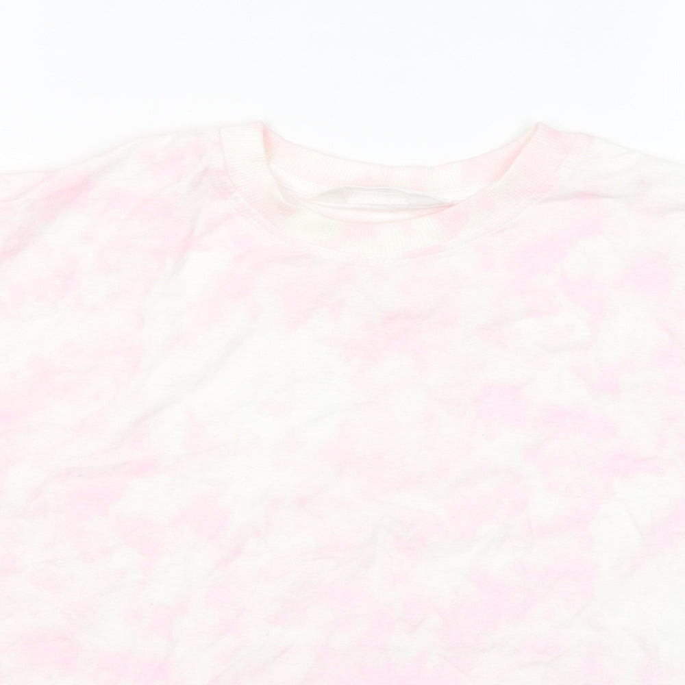 Primark Womens Pink Geometric Cotton Basic T-Shirt Size 6 Round Neck