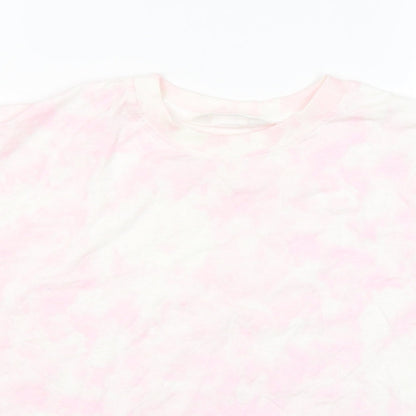 Primark Womens Pink Geometric Cotton Basic T-Shirt Size 6 Round Neck