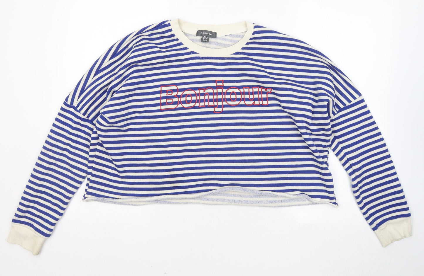 Primark Womens Blue Round Neck Striped Cotton Pullover Jumper Size 12 - Bonjour