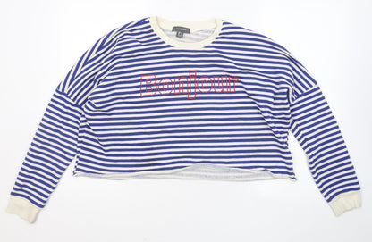 Primark Womens Blue Round Neck Striped Cotton Pullover Jumper Size 12 - Bonjour