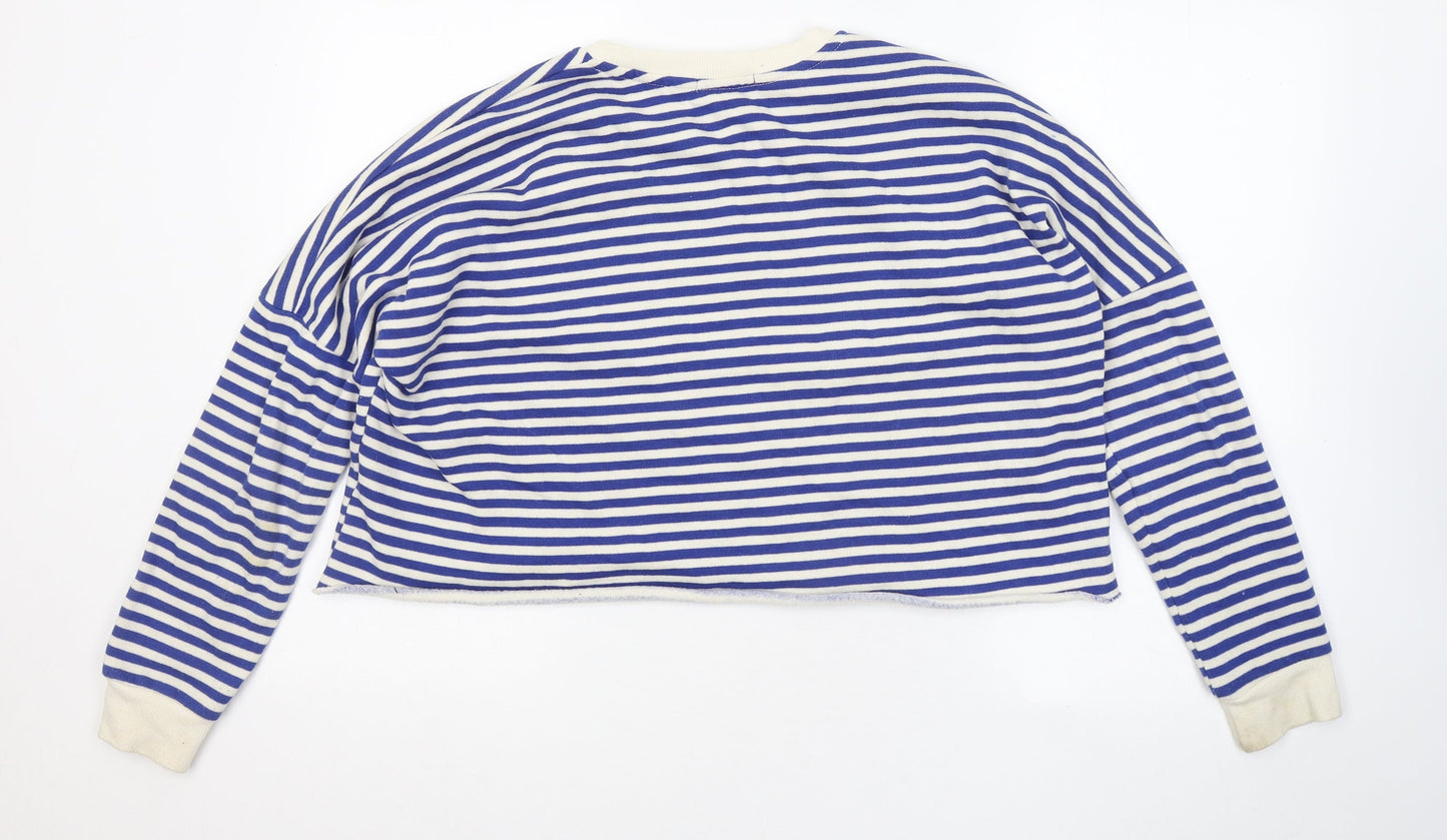 Primark Womens Blue Round Neck Striped Cotton Pullover Jumper Size 12 - Bonjour