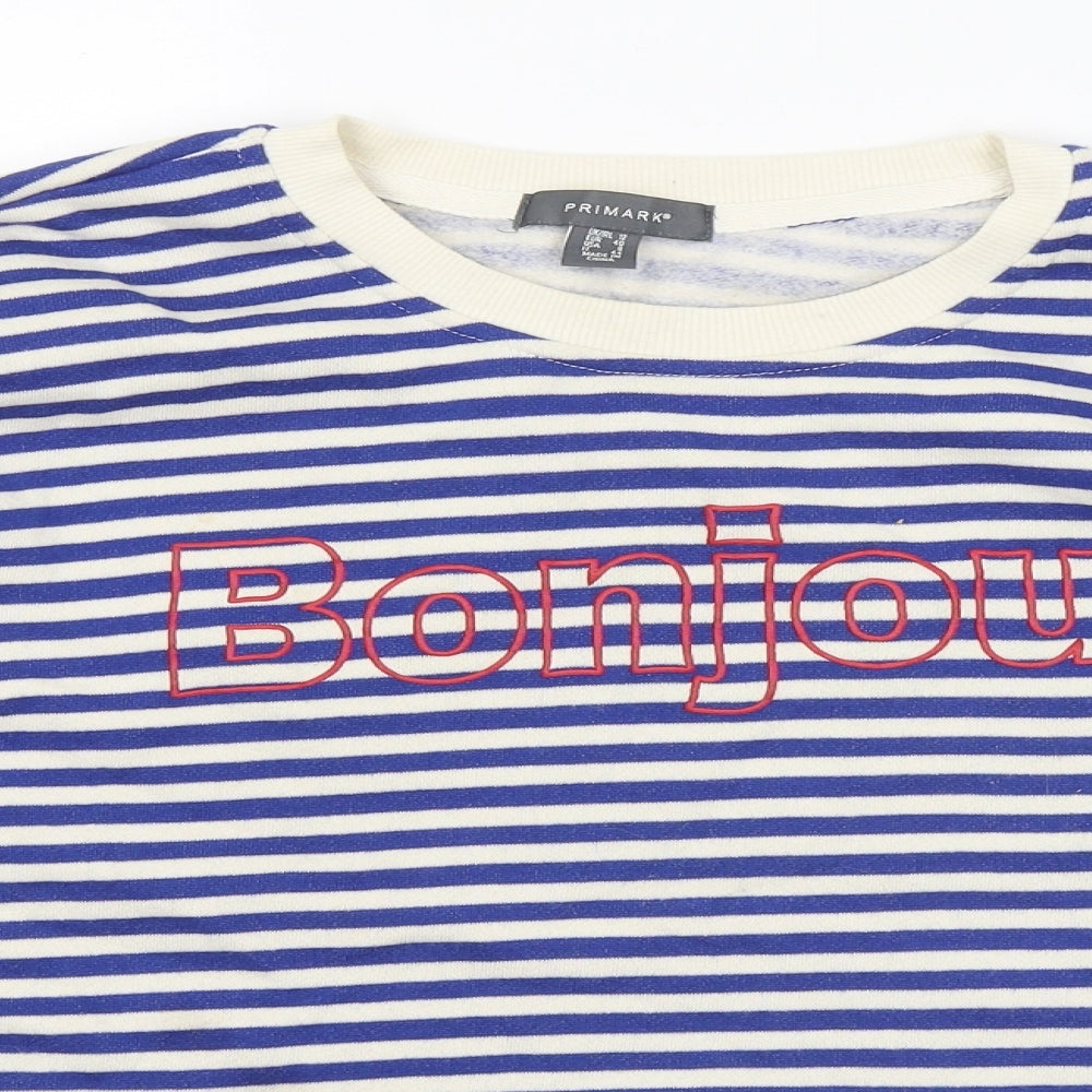 Primark Womens Blue Round Neck Striped Cotton Pullover Jumper Size 12 - Bonjour