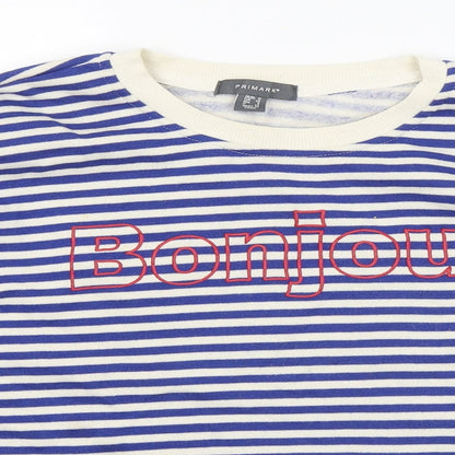 Primark Womens Blue Round Neck Striped Cotton Pullover Jumper Size 12 - Bonjour