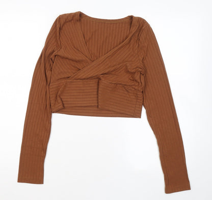 SheIn Girls Brown Round Neck Polyester Pullover Jumper Size M