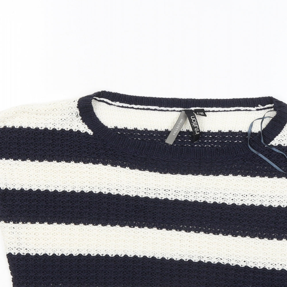 Intuition Womens Blue Round Neck Striped Acrylic Pullover Jumper Size 8
