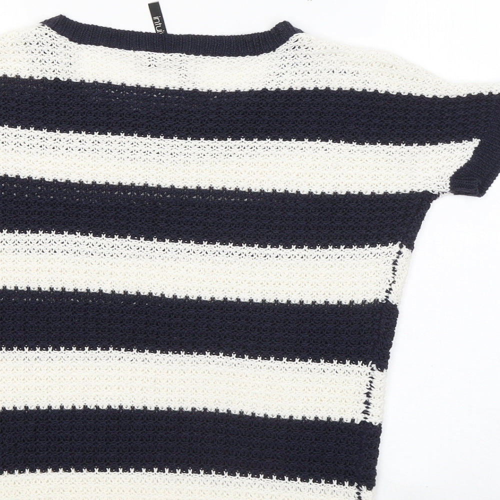 Intuition Womens Blue Round Neck Striped Acrylic Pullover Jumper Size 8