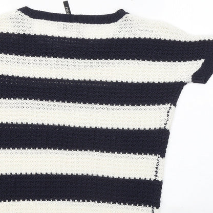 Intuition Womens Blue Round Neck Striped Acrylic Pullover Jumper Size 8