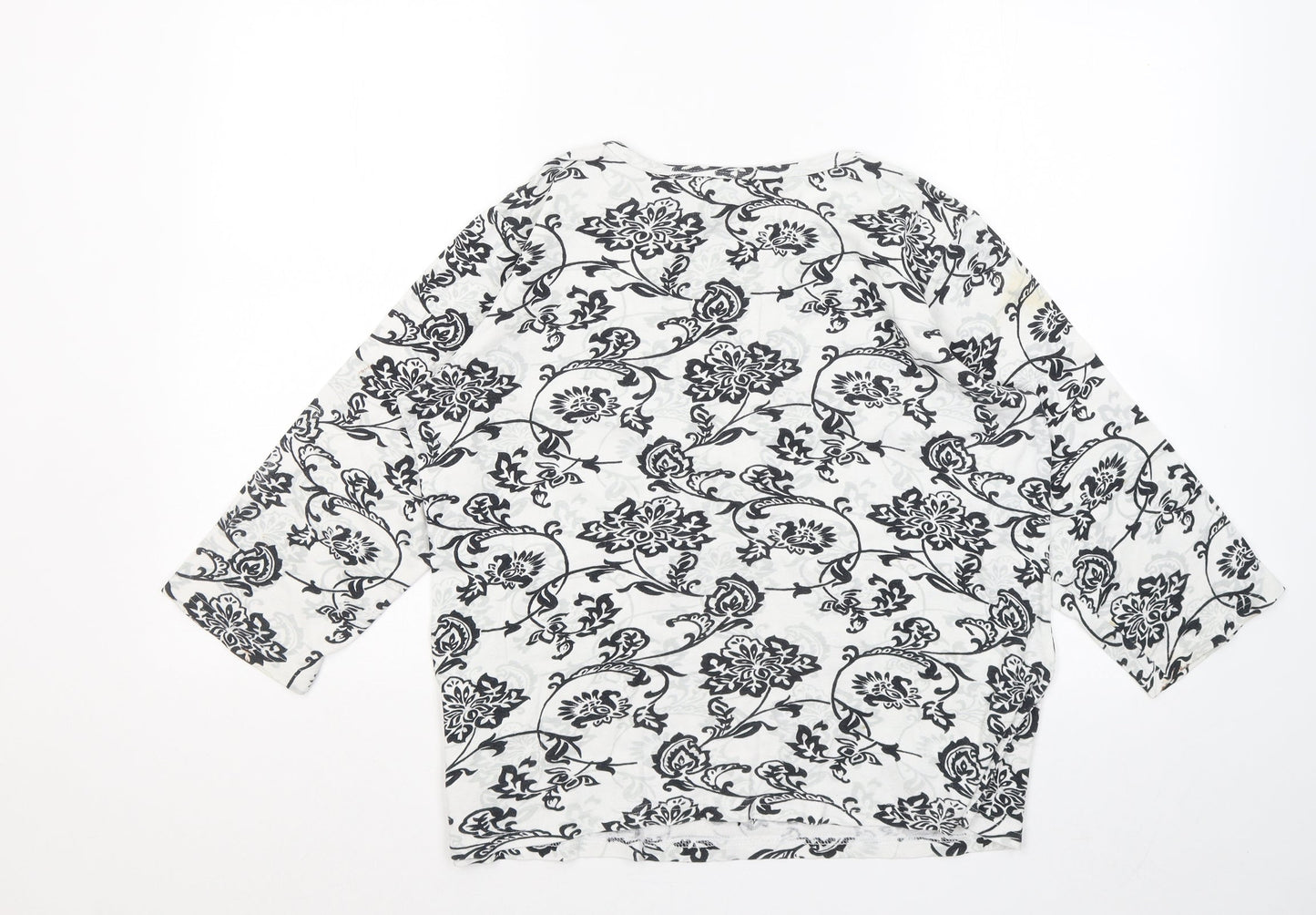 Artscape Womens White Round Neck Floral Cotton Pullover Jumper Size M