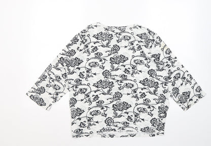 Artscape Womens White Round Neck Floral Cotton Pullover Jumper Size M