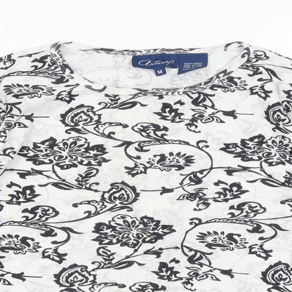 Artscape Womens White Round Neck Floral Cotton Pullover Jumper Size M