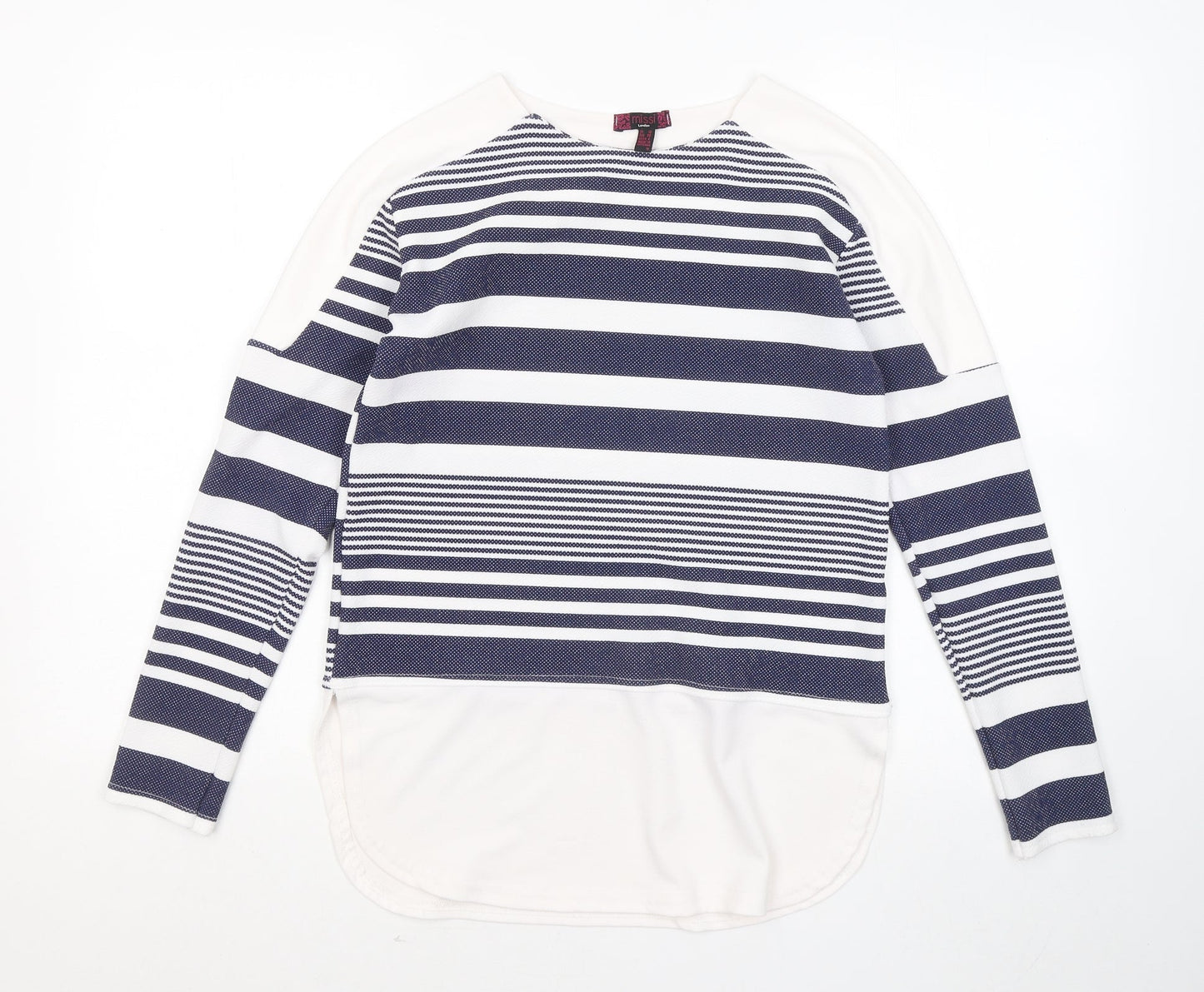 Missi London Womens Blue Round Neck Striped Polyester Pullover Jumper Size 10