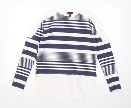 Missi London Womens Blue Round Neck Striped Polyester Pullover Jumper Size 10