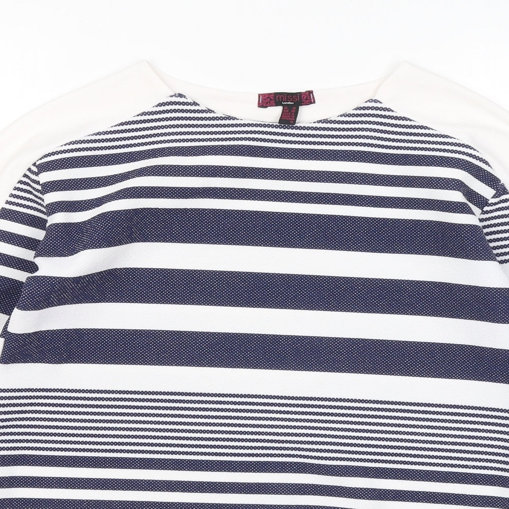 Missi London Womens Blue Round Neck Striped Polyester Pullover Jumper Size 10