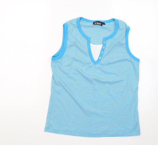 Avenue Womens Blue Round Neck Striped Polyester Vest Jumper Size L