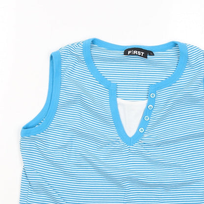 Avenue Womens Blue Round Neck Striped Polyester Vest Jumper Size L