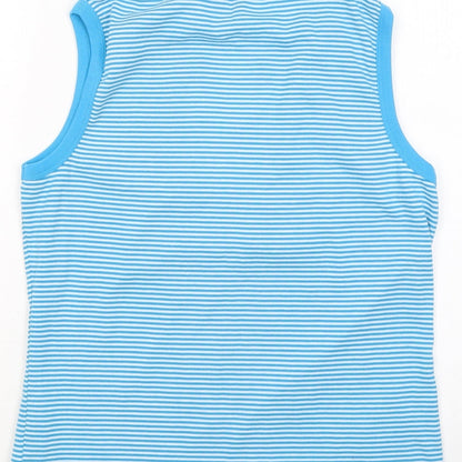 Avenue Womens Blue Round Neck Striped Polyester Vest Jumper Size L