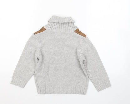 Mothercare Girls Grey Mock Neck Cotton Pullover Jumper Size 2-3 Years