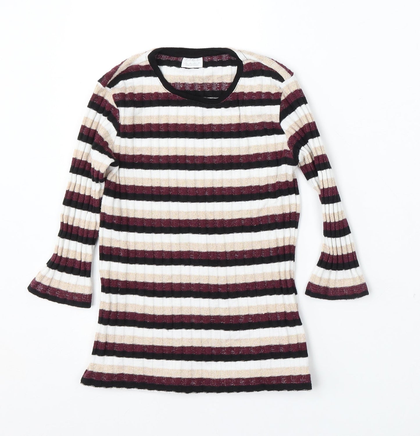 F&F Kids Girls Multicoloured Round Neck Striped Polyester Pullover Jumper Size 10-11 Years