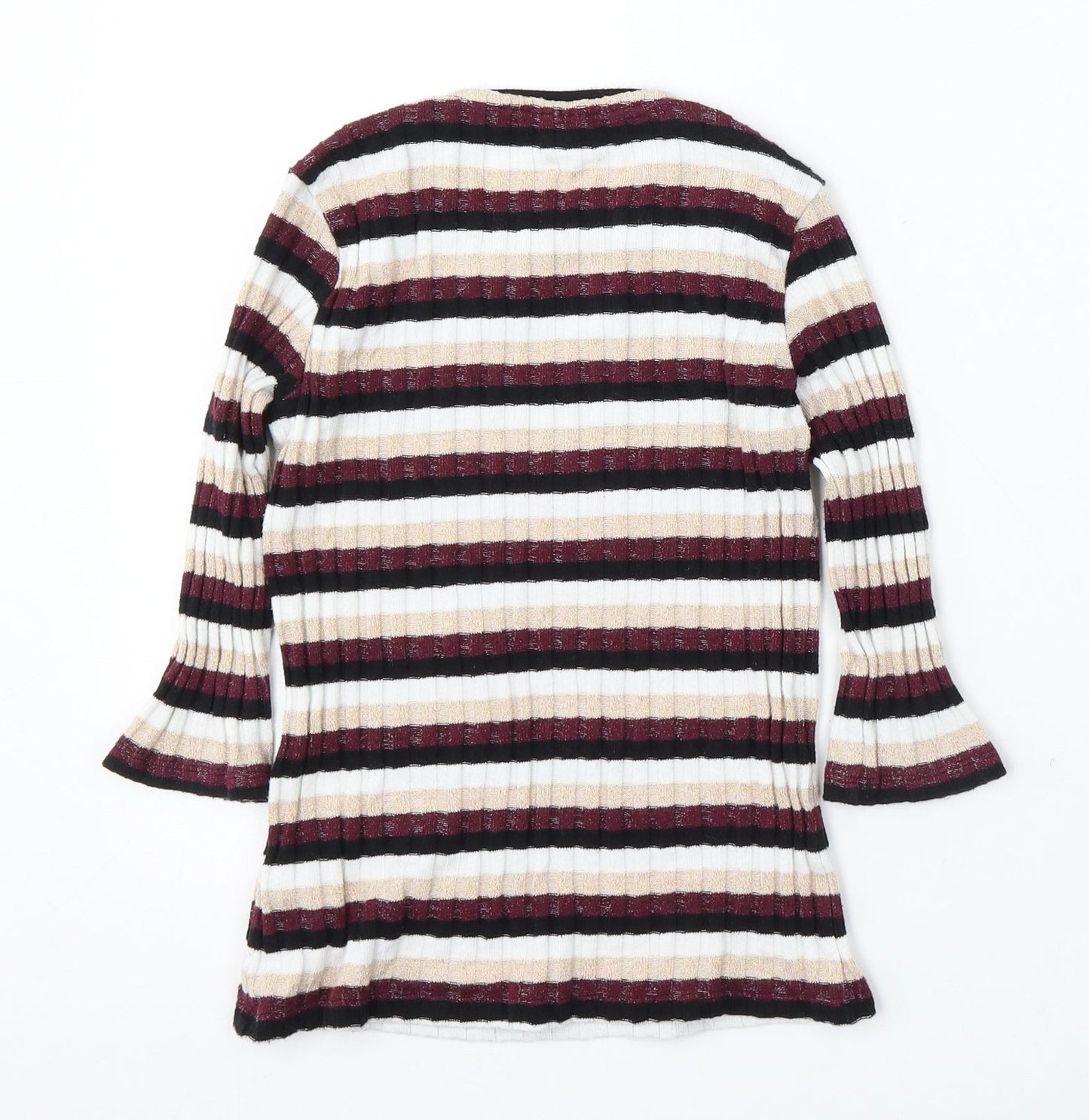 F&F Kids Girls Multicoloured Round Neck Striped Polyester Pullover Jumper Size 10-11 Years