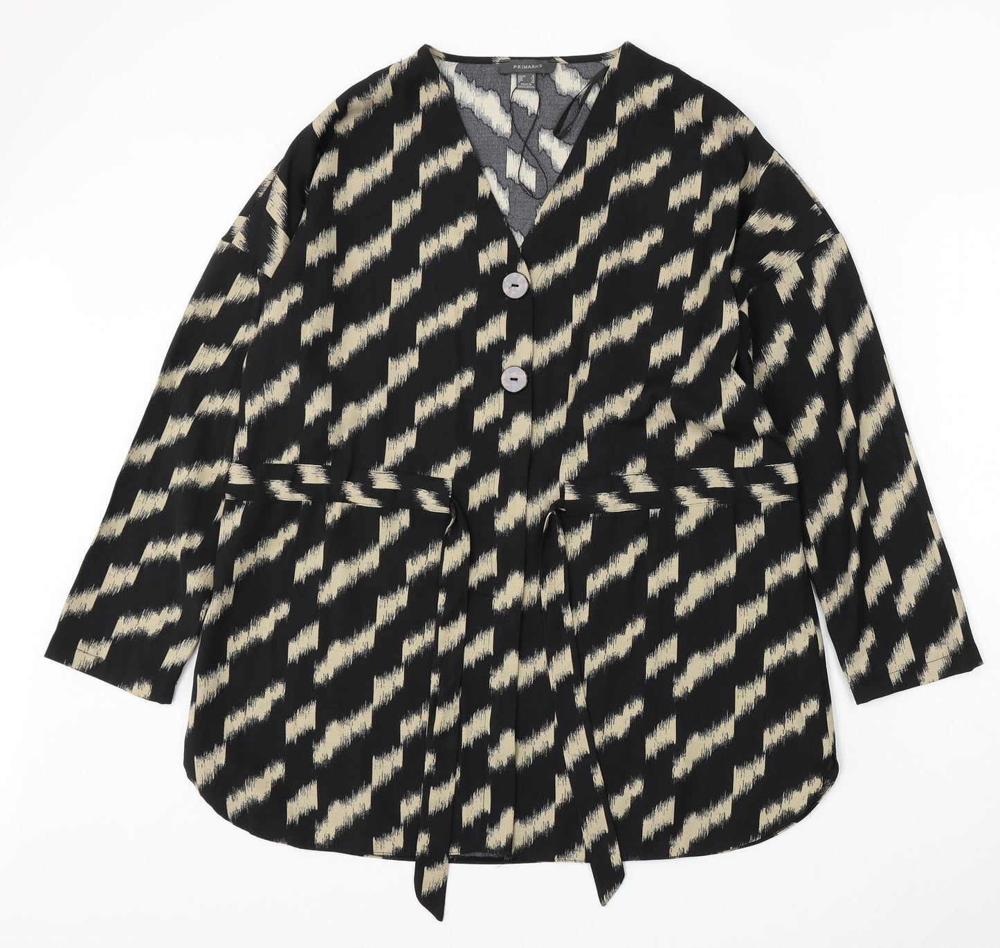 Primark Womens Black V-Neck Geometric Polyester Pullover Jumper Size 16