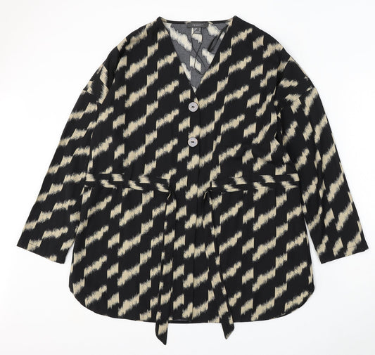 Primark Womens Black V-Neck Geometric Polyester Pullover Jumper Size 16