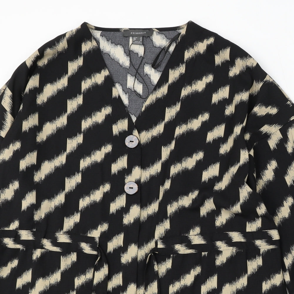Primark Womens Black V-Neck Geometric Polyester Pullover Jumper Size 16