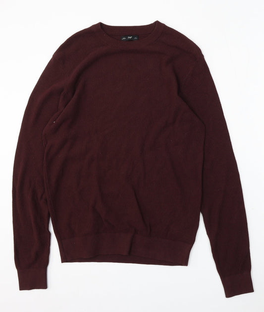 F&F Womens Red Round Neck Cotton Pullover Jumper Size M