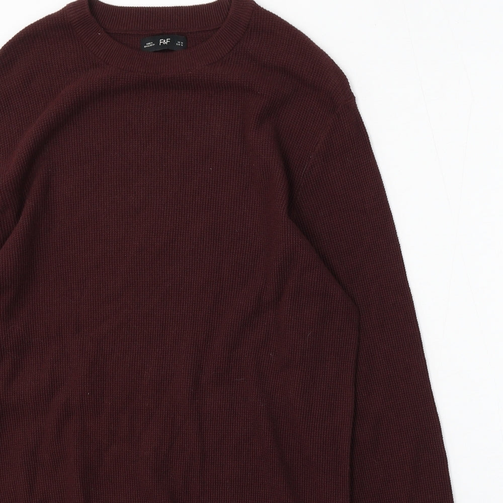 F&F Womens Red Round Neck Cotton Pullover Jumper Size M