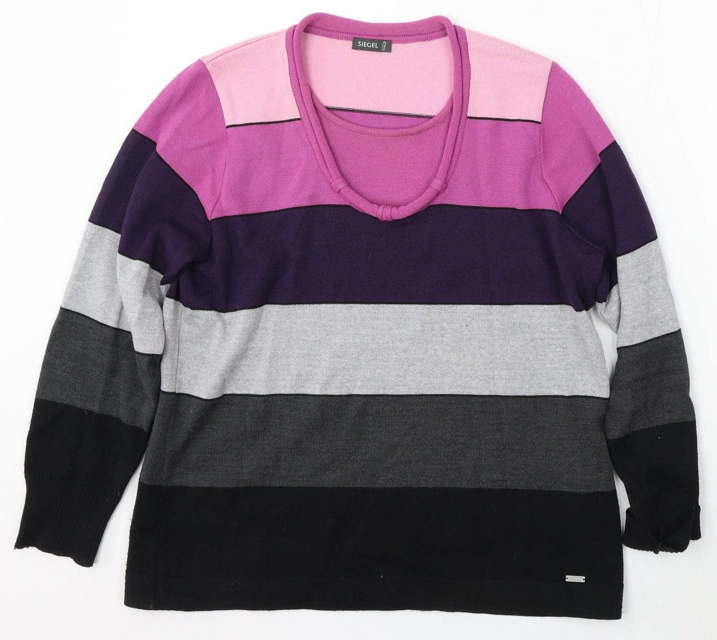 Siegel Womens Multicoloured Round Neck Striped Wool Pullover Jumper Size L