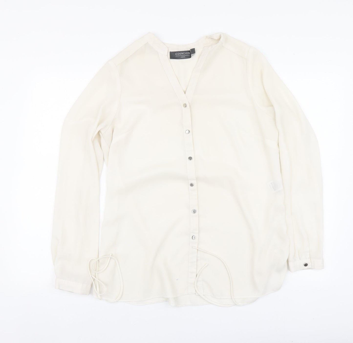 Coercion Womens Beige Polyester Basic Blouse Size S V-Neck