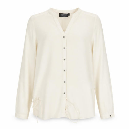 Coercion Womens Beige Polyester Basic Blouse Size S V-Neck