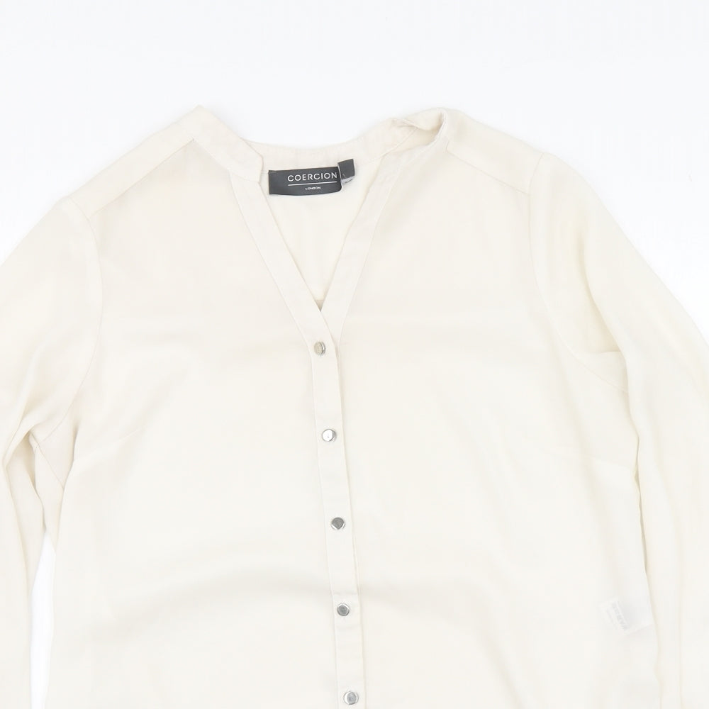 Coercion Womens Beige Polyester Basic Blouse Size S V-Neck