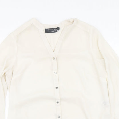 Coercion Womens Beige Polyester Basic Blouse Size S V-Neck