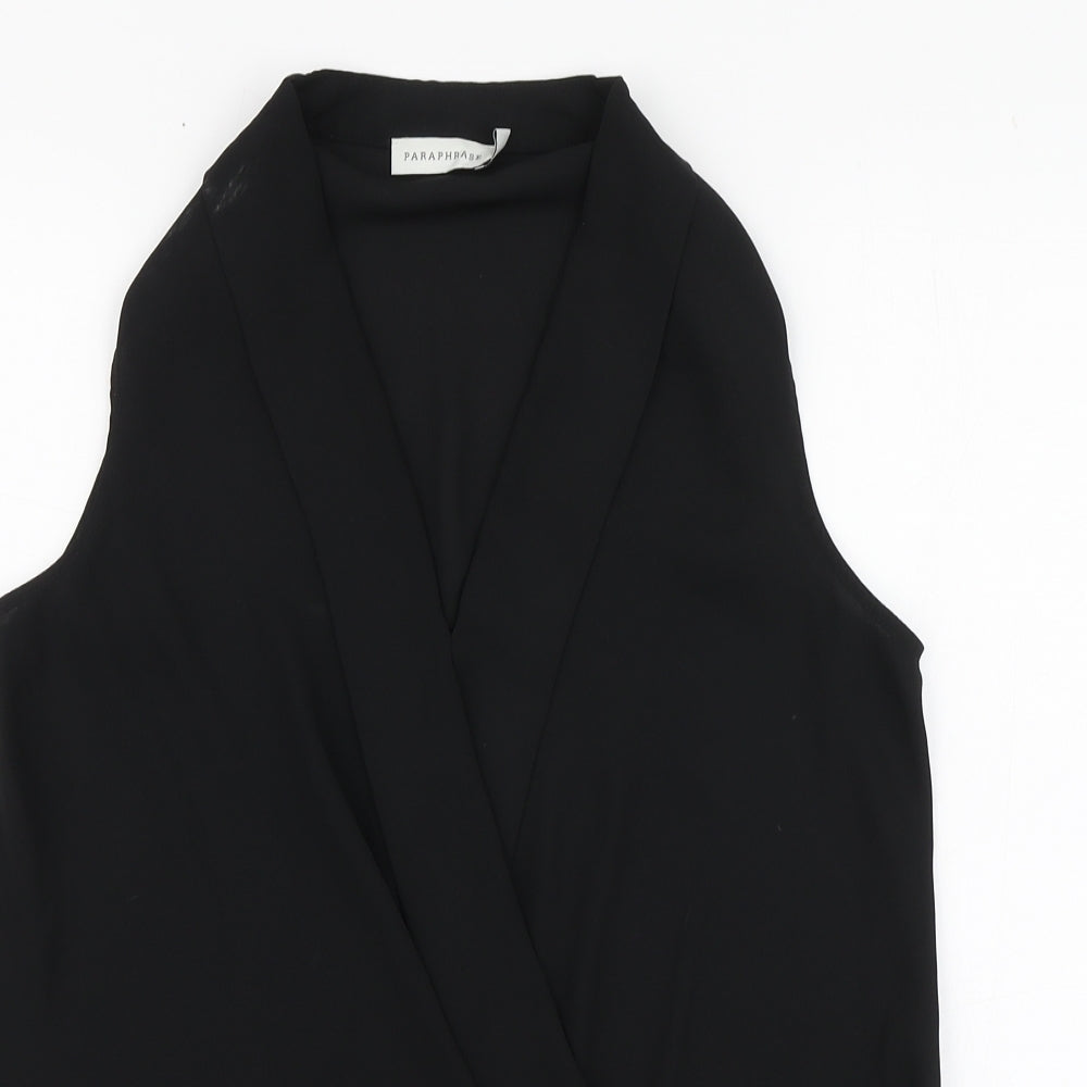 Paraphrase Womens Black Polyester Basic Blouse Size S V-Neck