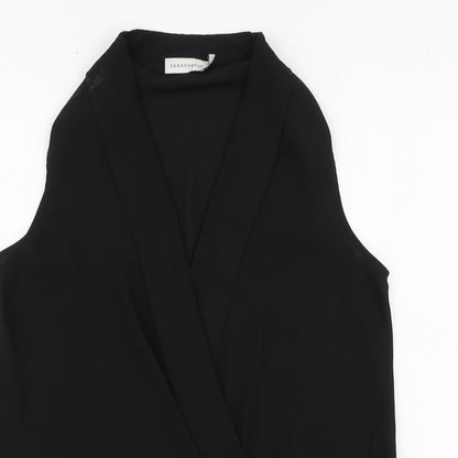 Paraphrase Womens Black Polyester Basic Blouse Size S V-Neck