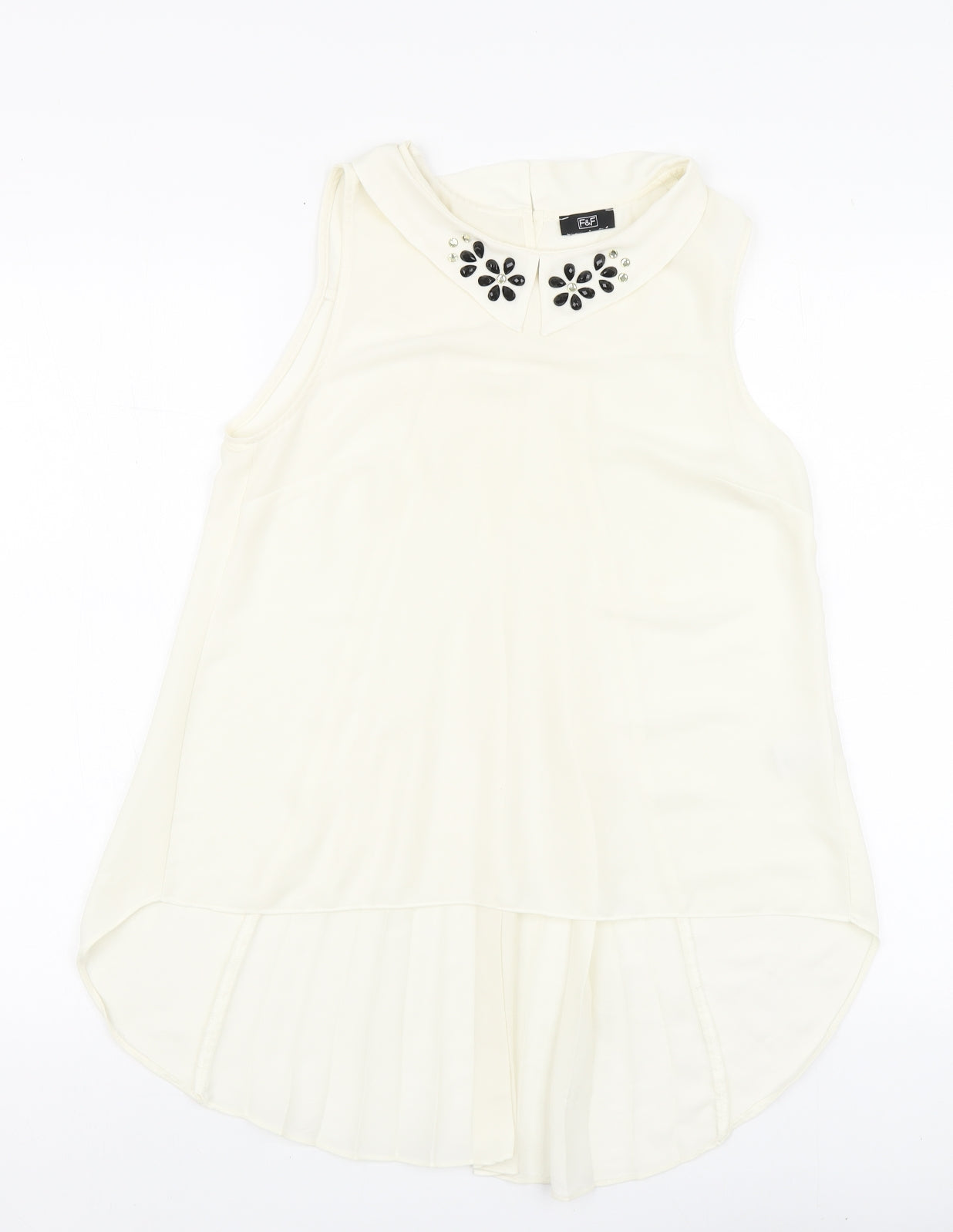 F&F Womens Ivory Polyester Basic Blouse Size 8 Round Neck