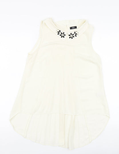 F&F Womens Ivory Polyester Basic Blouse Size 8 Round Neck