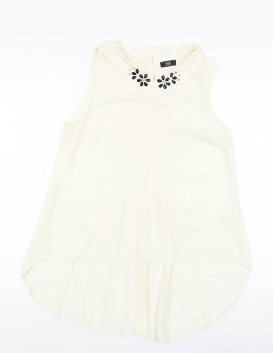 F&F Womens Ivory Polyester Basic Blouse Size 8 Round Neck