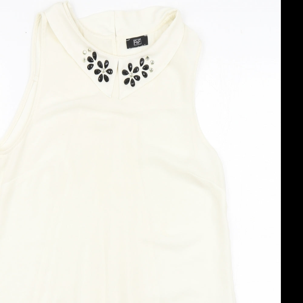 F&F Womens Ivory Polyester Basic Blouse Size 8 Round Neck
