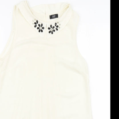 F&F Womens Ivory Polyester Basic Blouse Size 8 Round Neck