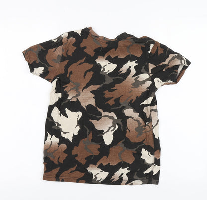 George Boys Brown Geometric Cotton Basic T-Shirt Size 9-10 Years Round Neck