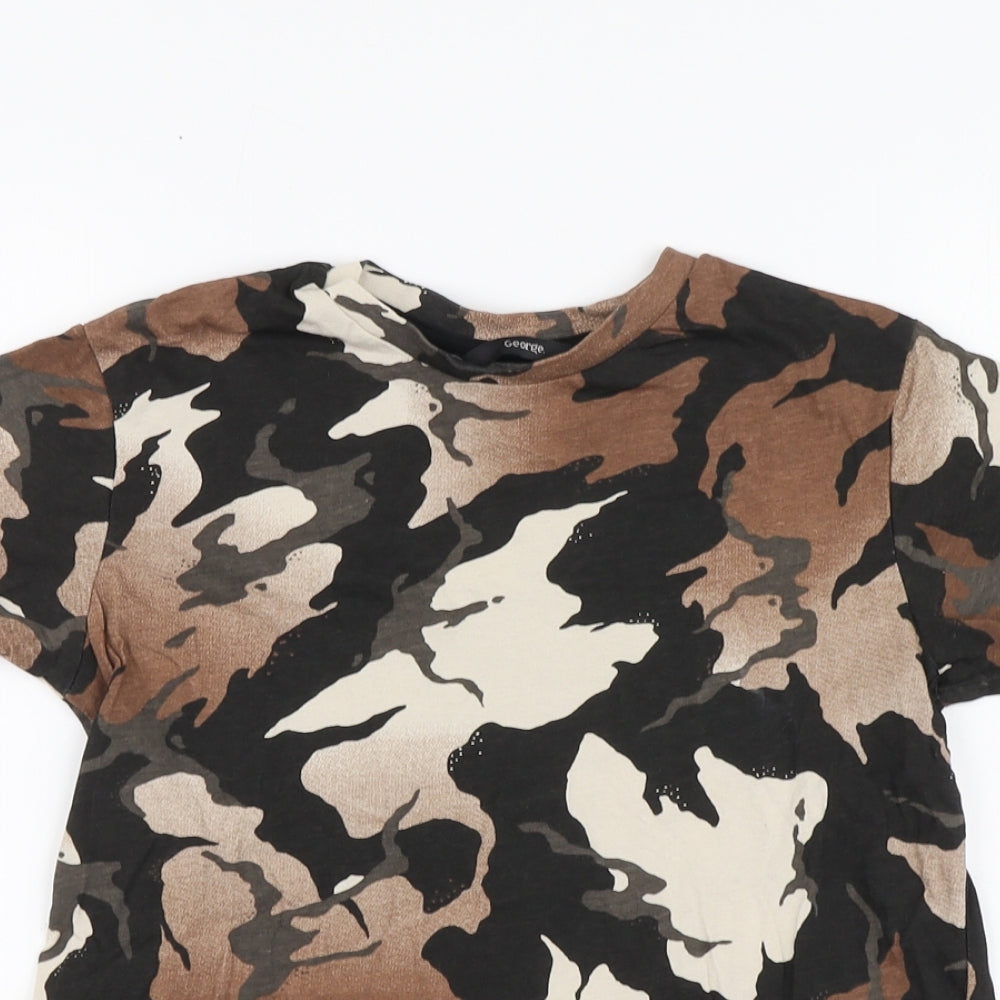 George Boys Brown Geometric Cotton Basic T-Shirt Size 9-10 Years Round Neck