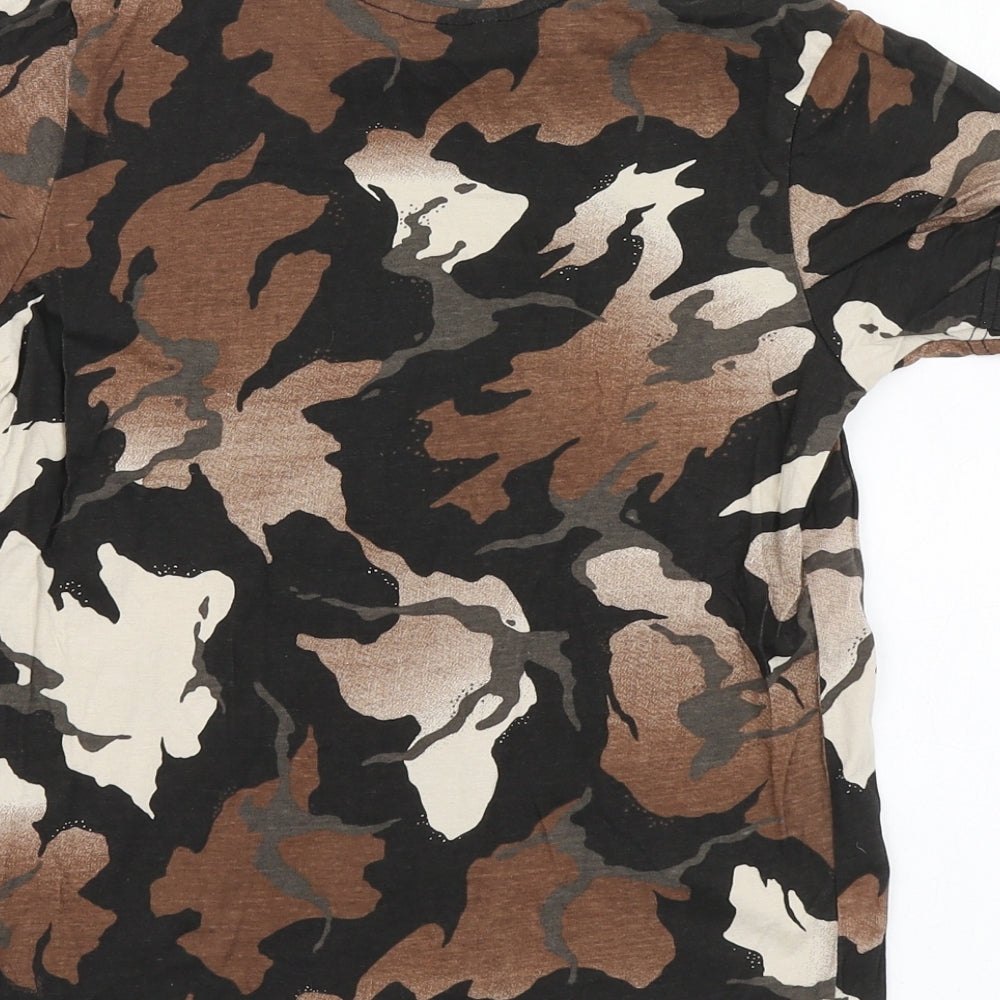 George Boys Brown Geometric Cotton Basic T-Shirt Size 9-10 Years Round Neck