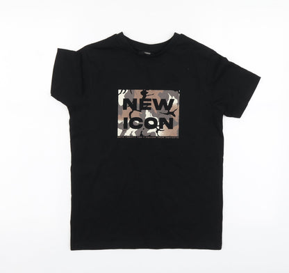 George Boys Black Geometric Cotton Basic T-Shirt Size 9-10 Years Round Neck