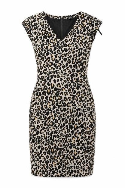 New Look Womens Brown Animal Print Polyester A-Line Size 36 Round Neck