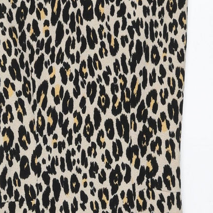 New Look Womens Brown Animal Print Polyester A-Line Size 36 Round Neck