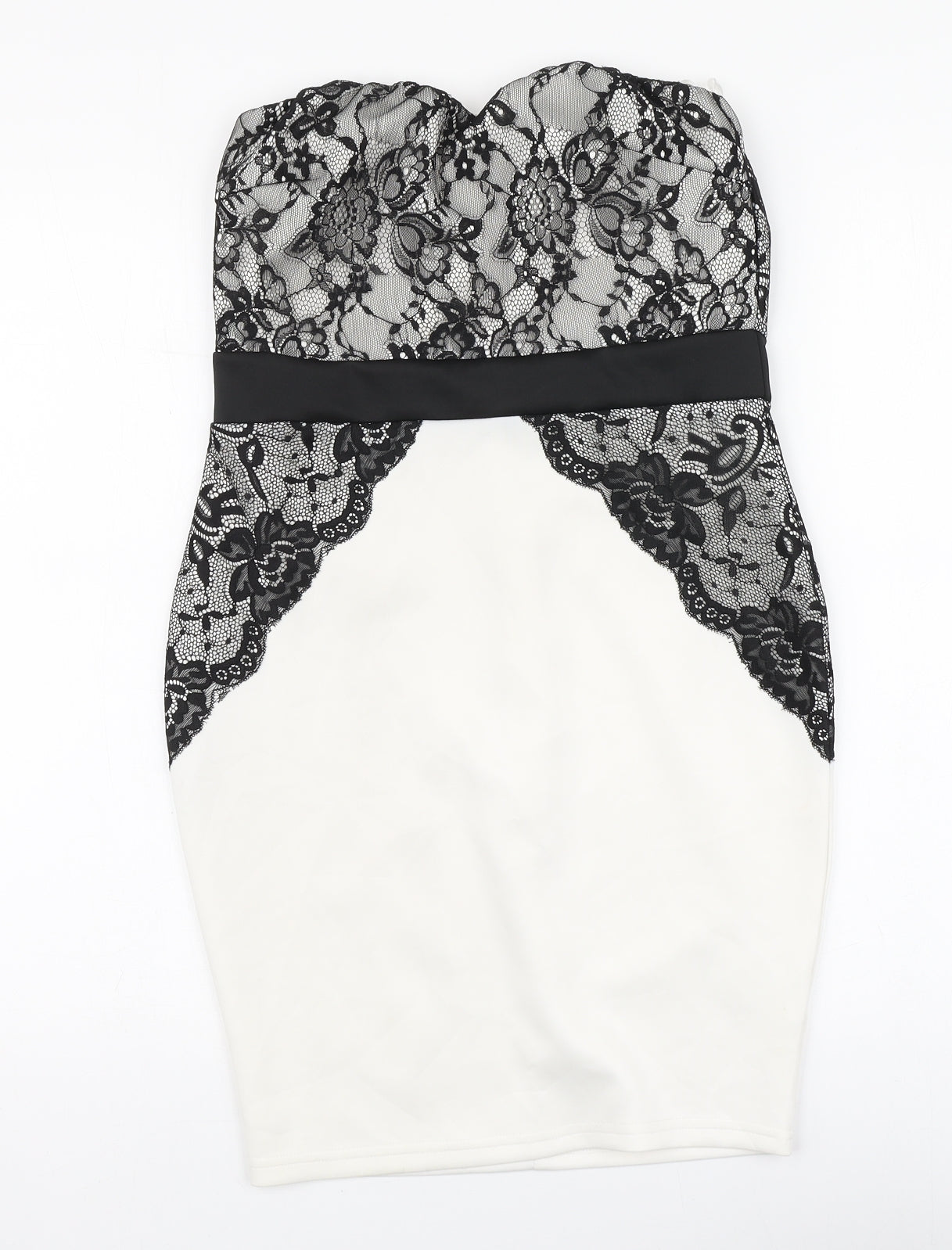 AX Womens White Geometric Polyester A-Line Size 12 Off the Shoulder