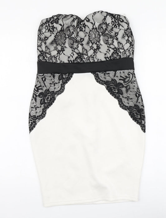 AX Womens White Geometric Polyester A-Line Size 12 Off the Shoulder